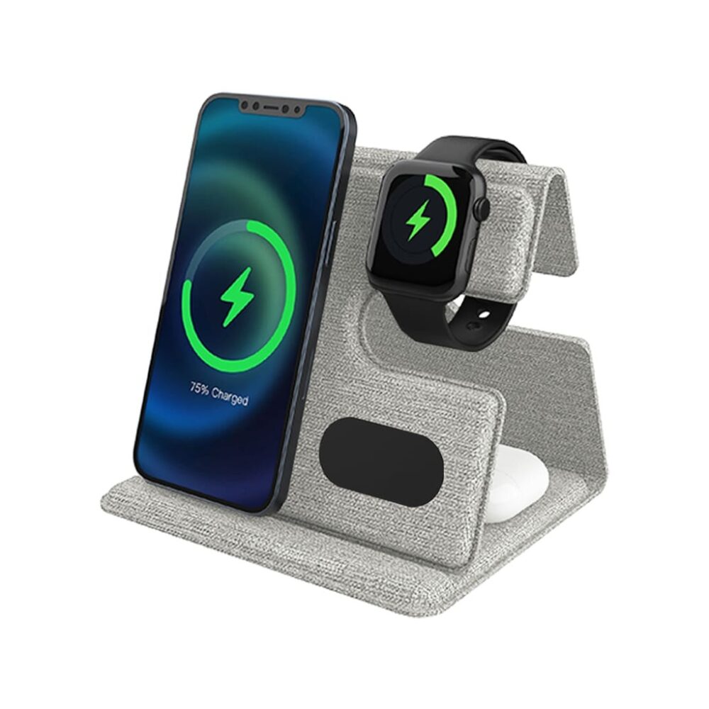 PLANA - CHANGE ZERO Recycled 3-in-1 Wireless Charger Station - Grey - Image 2