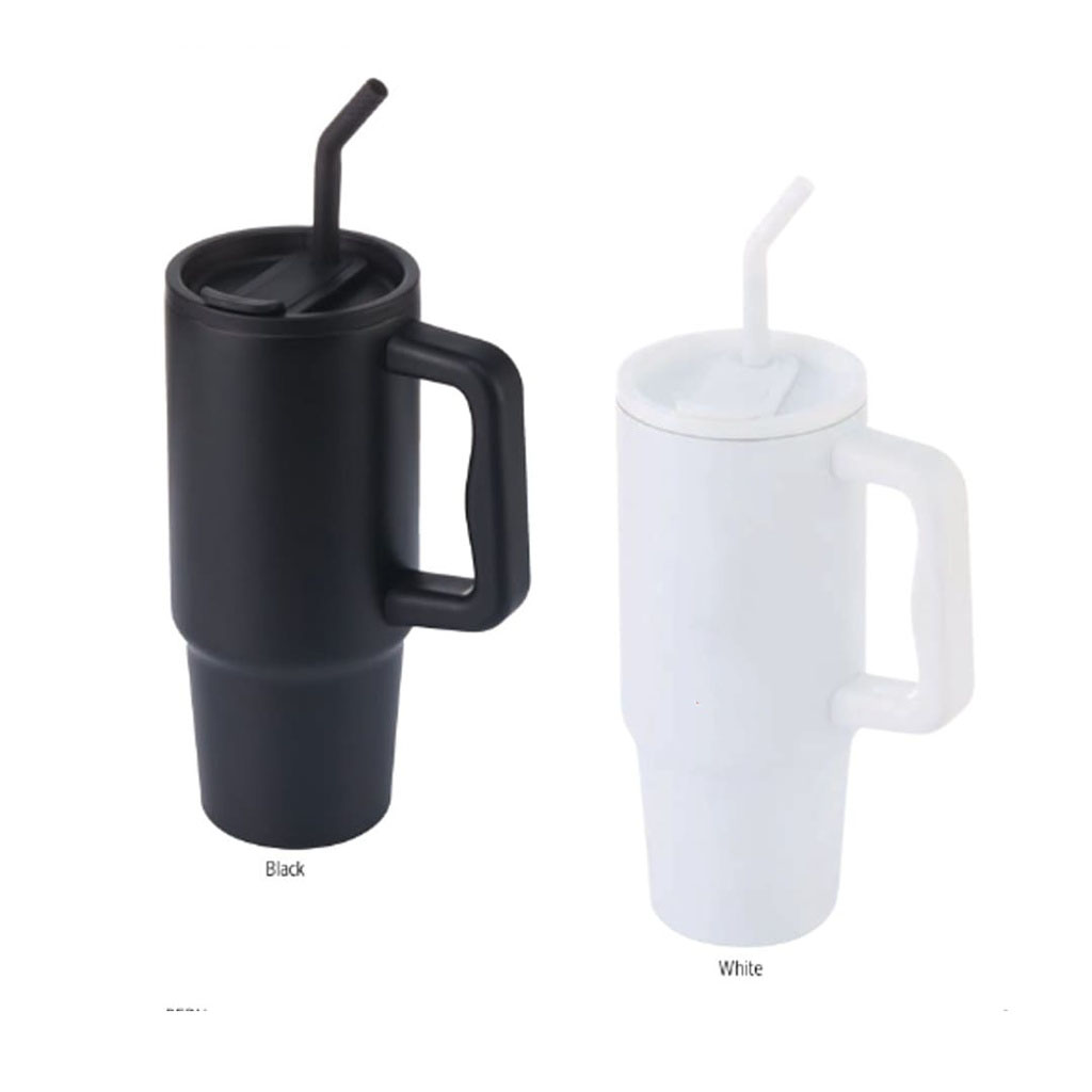BERN - Recycled Stainless Steel Tumbler with Reusable Straw - Black - Image 2