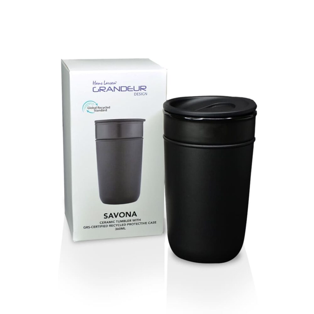 SAVONA - Hans Larsen Premium Ceramic Tumbler With Recycled Protective Sleeve - Black - Image 2