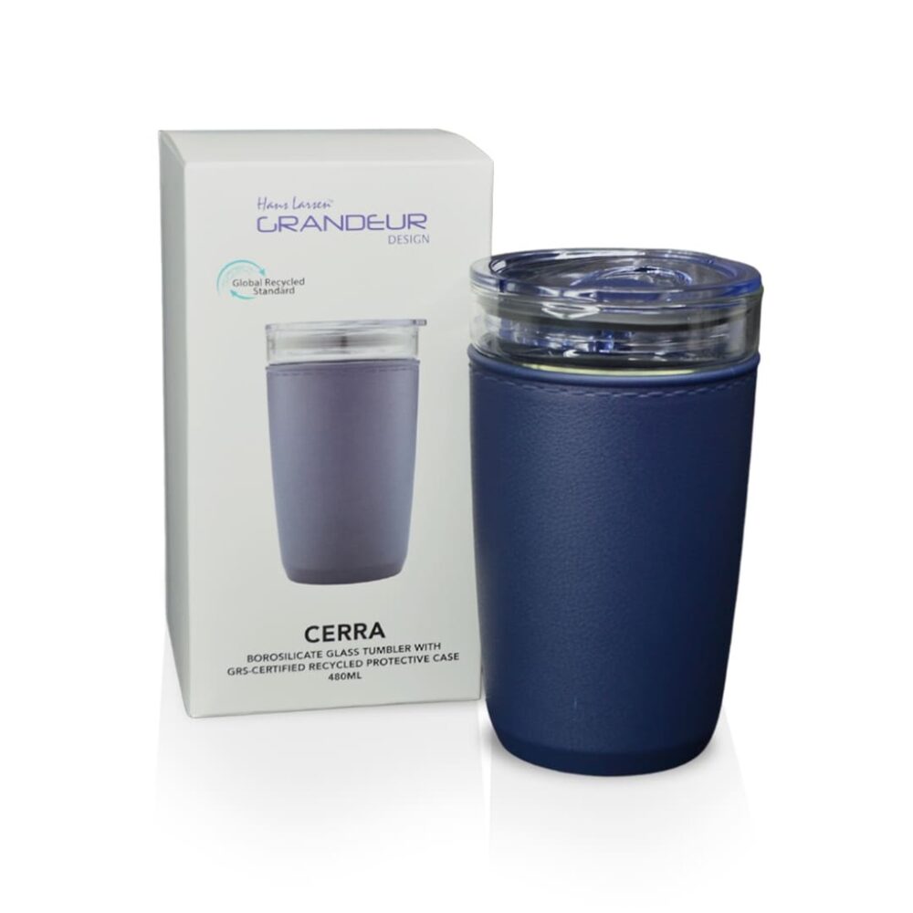 CERRA - Hans Larsen Premium Glass Tumbler with Recycled Protective Sleeve - Blue - Image 2