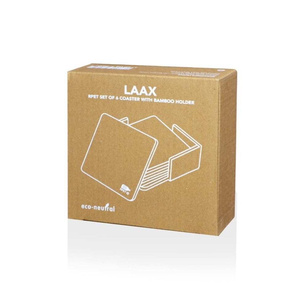 LAAX - eco-neutral RPET Set of 6 Felt Coasters with Bamboo Stand - Image 5