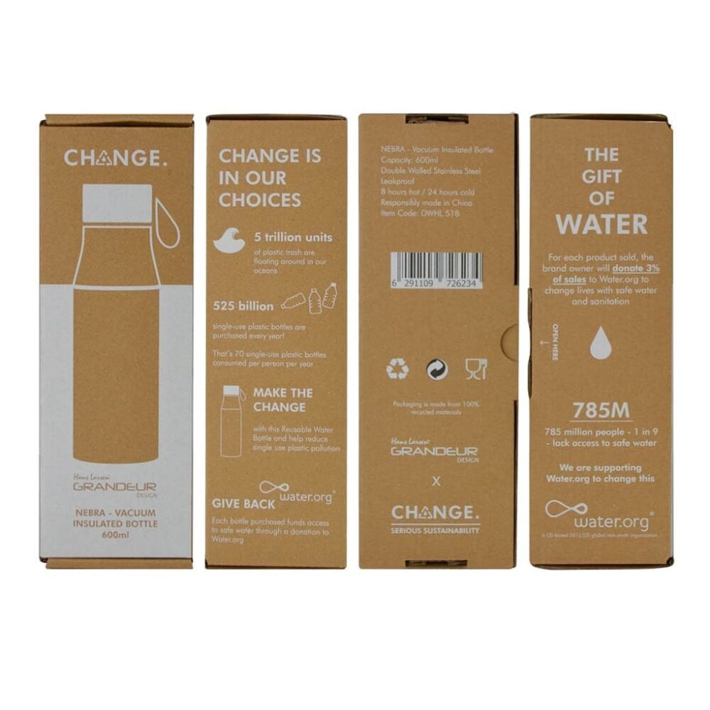R-NEBRA - CHANGE Collection Recycled Stainless Steel Vacuum Bottle with Loop - Grey - Image 5