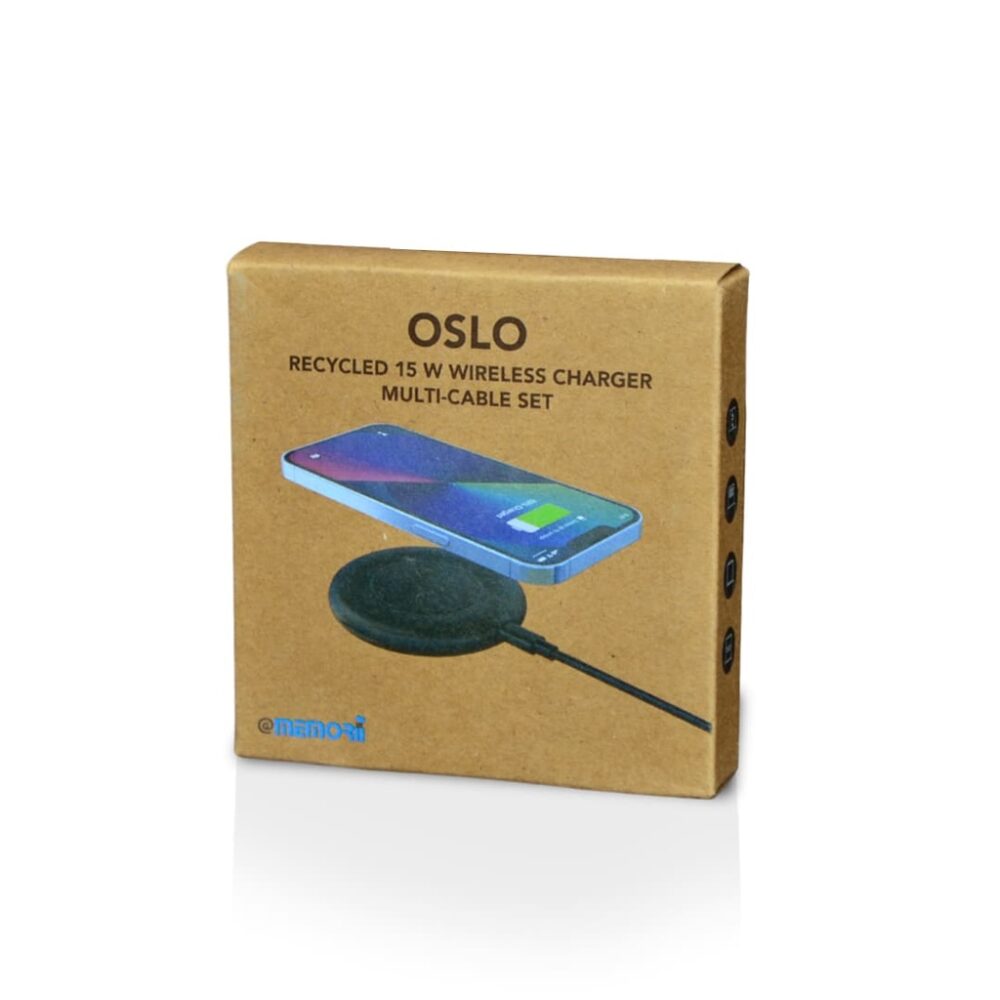 OSLO - @memorii Recycled 15W Wireless Charger Multi - Cable Set - Black - Image 8