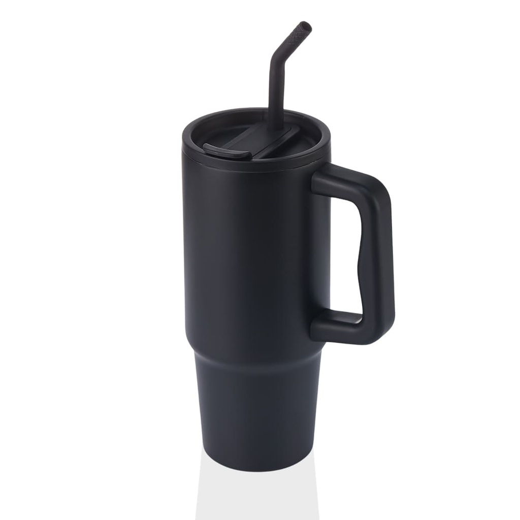 BERN - Recycled Stainless Steel Tumbler with Reusable Straw - Black - Image 5