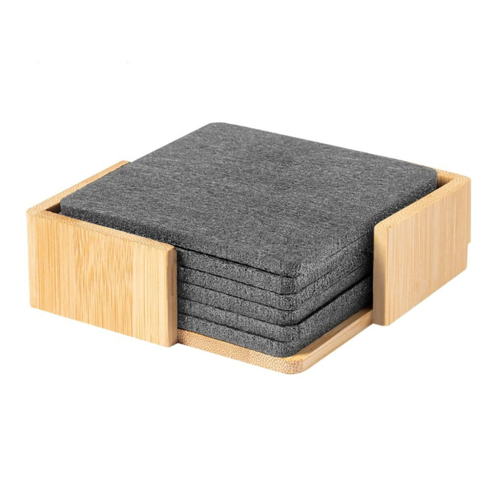 LAAX - eco-neutral RPET Set of 6 Felt Coasters with Bamboo Stand - Image 2